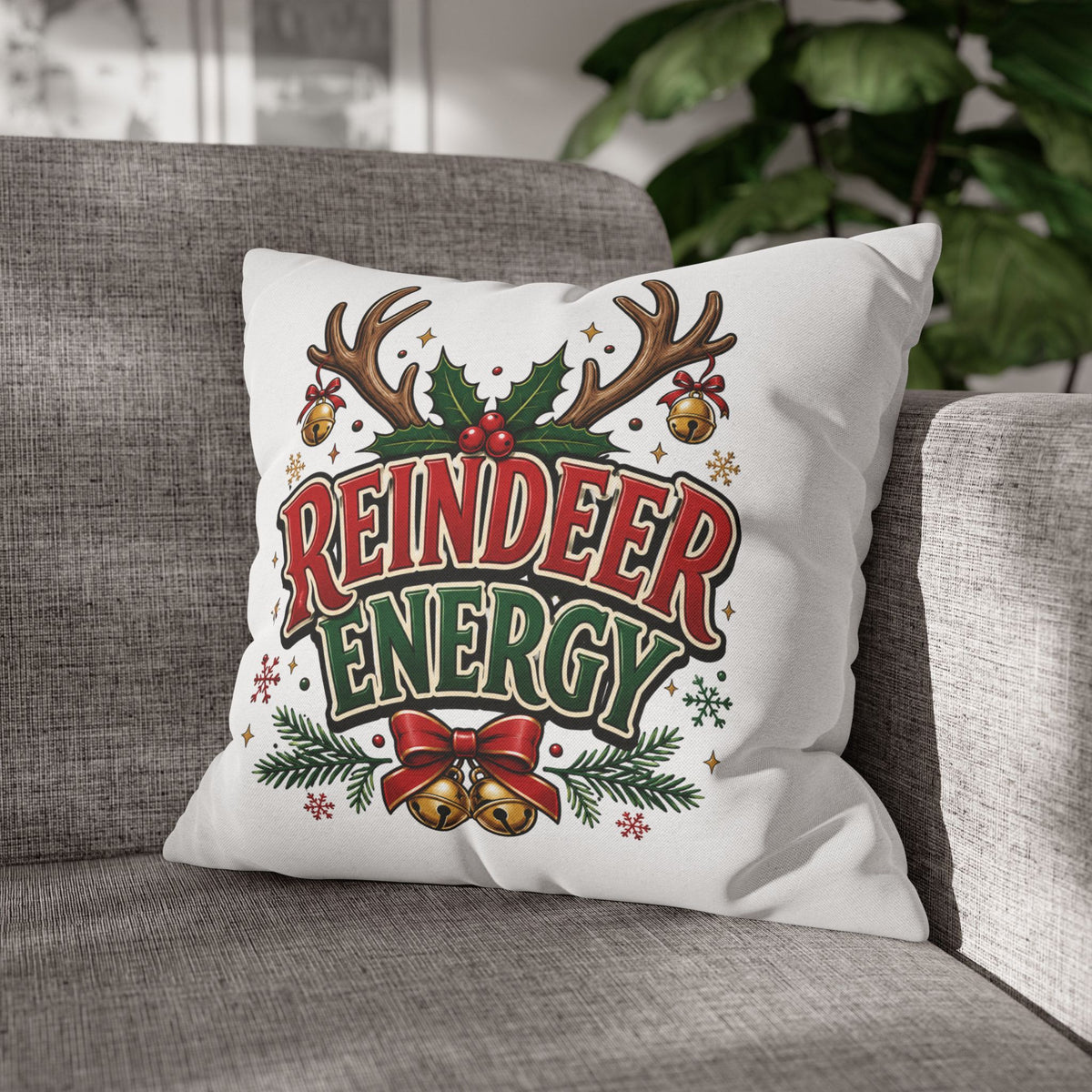 Christmas Reindeer Energy Holiday Pillowcase — Festive Christmas Decorative Throw Cover
