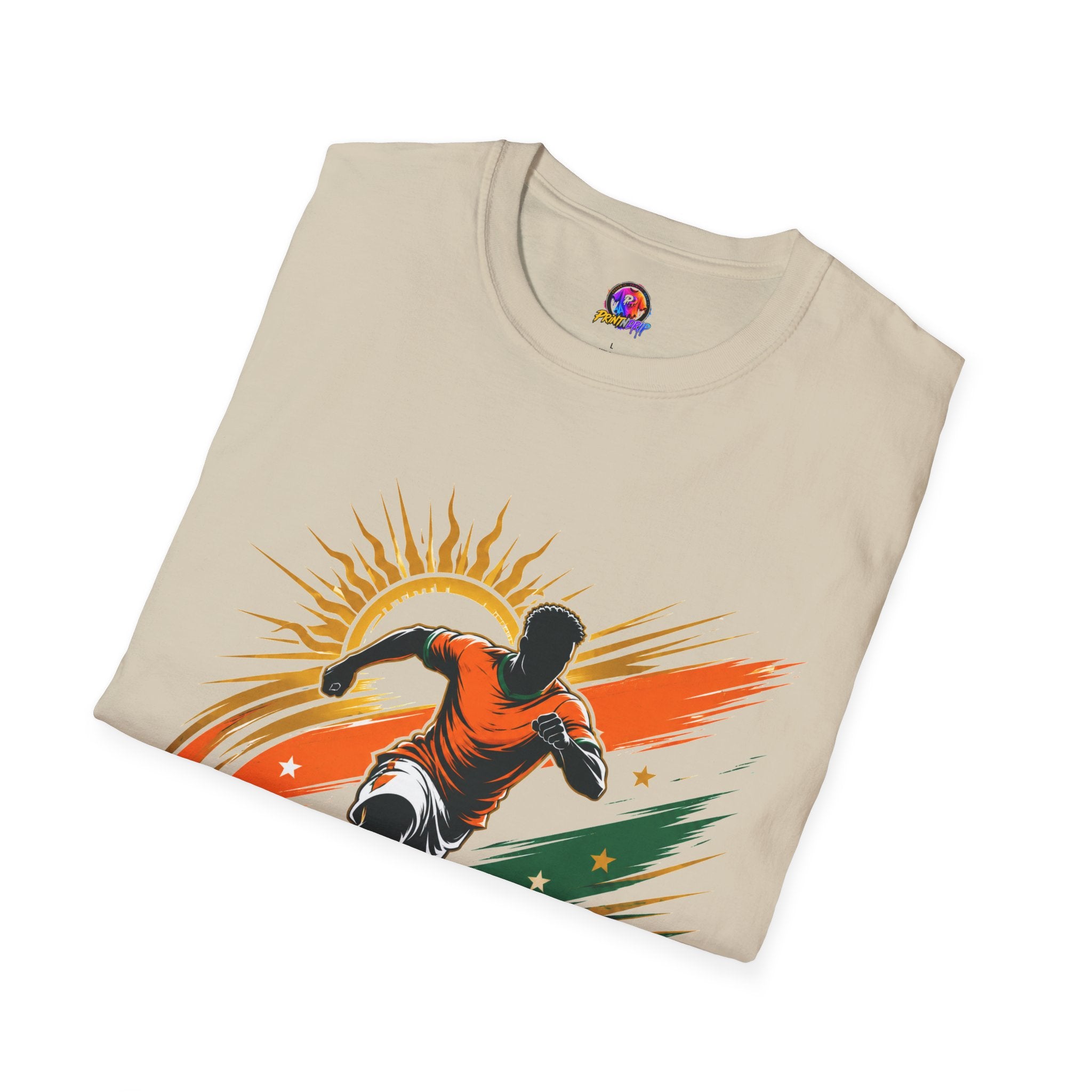 Côte d'Ivoire Orange Power Soccer T-Shirt — Dynamic Player Graphic Tee