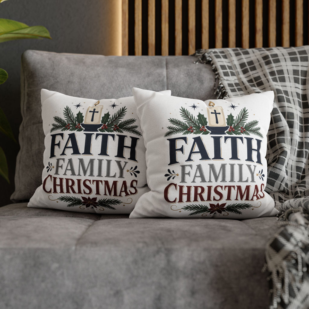 Faith Family Christmas Pillowcase – Holiday Decorative Throw Pillow Cover