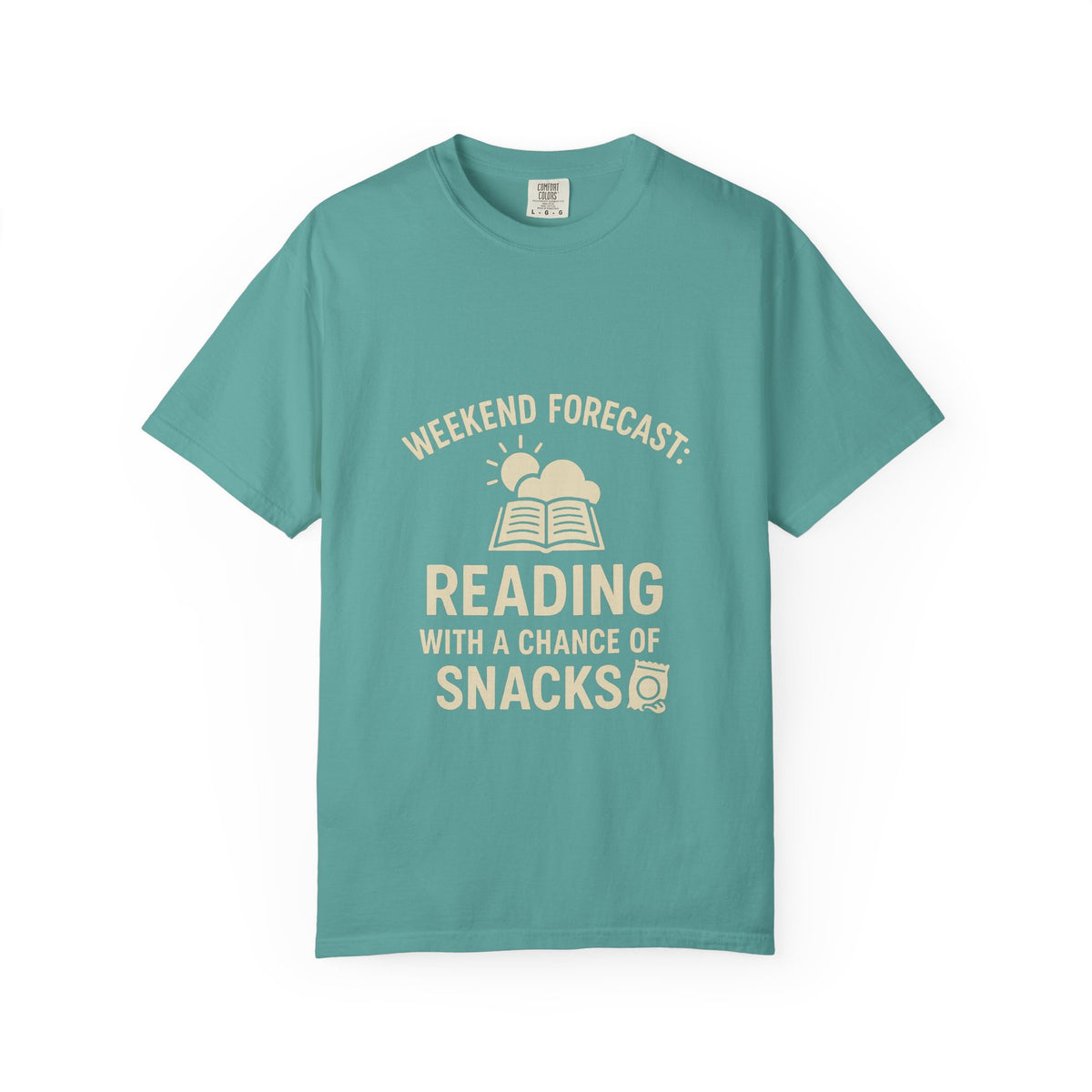Reading & Snacks T-Shirt — "Weekend Forecast: Reading with a Chance of Snacks" - Trending Now - October 2026