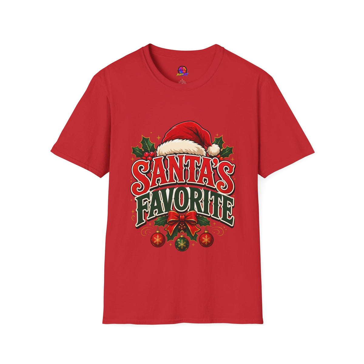 Santa's Favorite T-Shirt — Festive Christmas Tee with Santa Hat & Holly