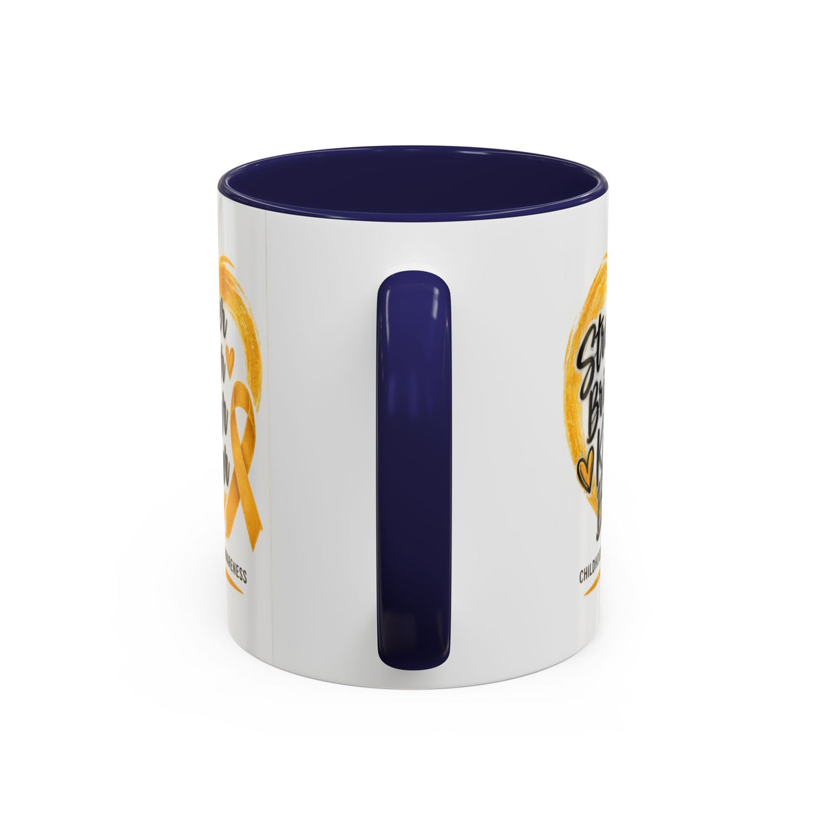 Childhood Cancer Awareness Accent Coffee Mug — "Stronger Brighter Kinder Braver"