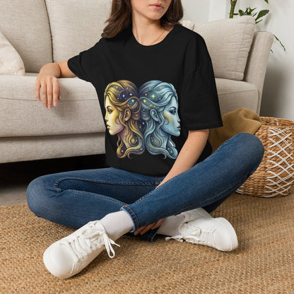 Zodiac Gemini Sun & Moon T-Shirt — Dual Faces Cosmic Design