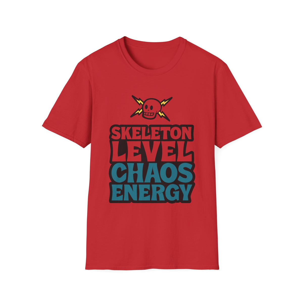 Skeleton Level Chaos Energy Teal Lightning Bolt T-Shirt - Edgy Alt Streetwear Graphic Tee - Trending Now - September 2026