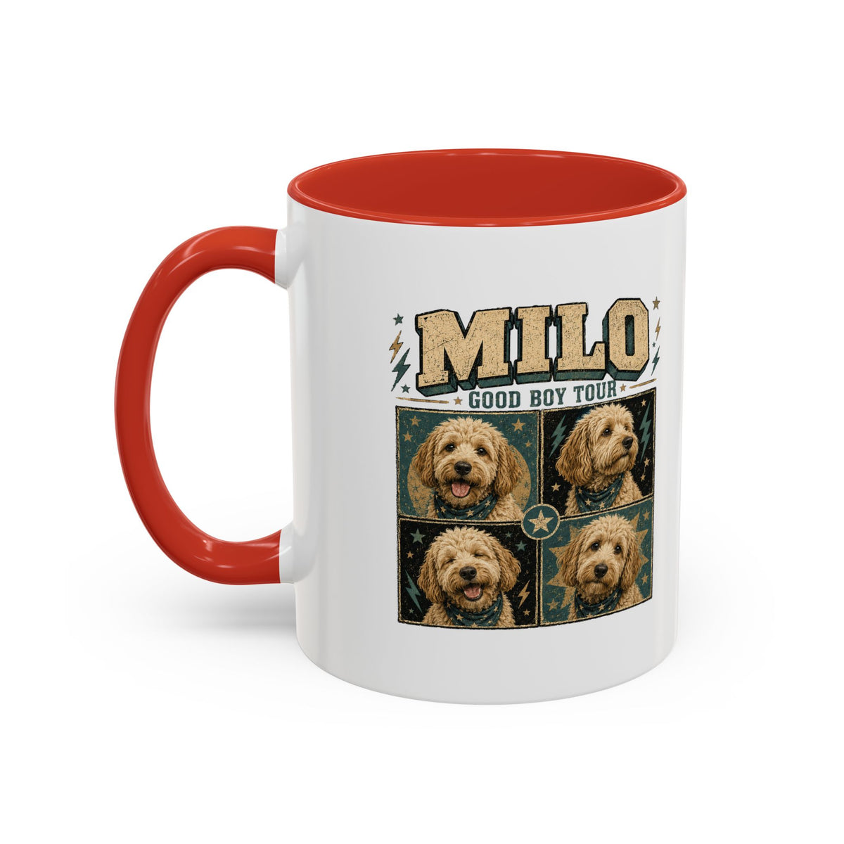 Milo Bailey Dog Dad Mom Personalized Dog Mug — "Milo: Good Boy Tour" Photo Accent Coffee Mug
