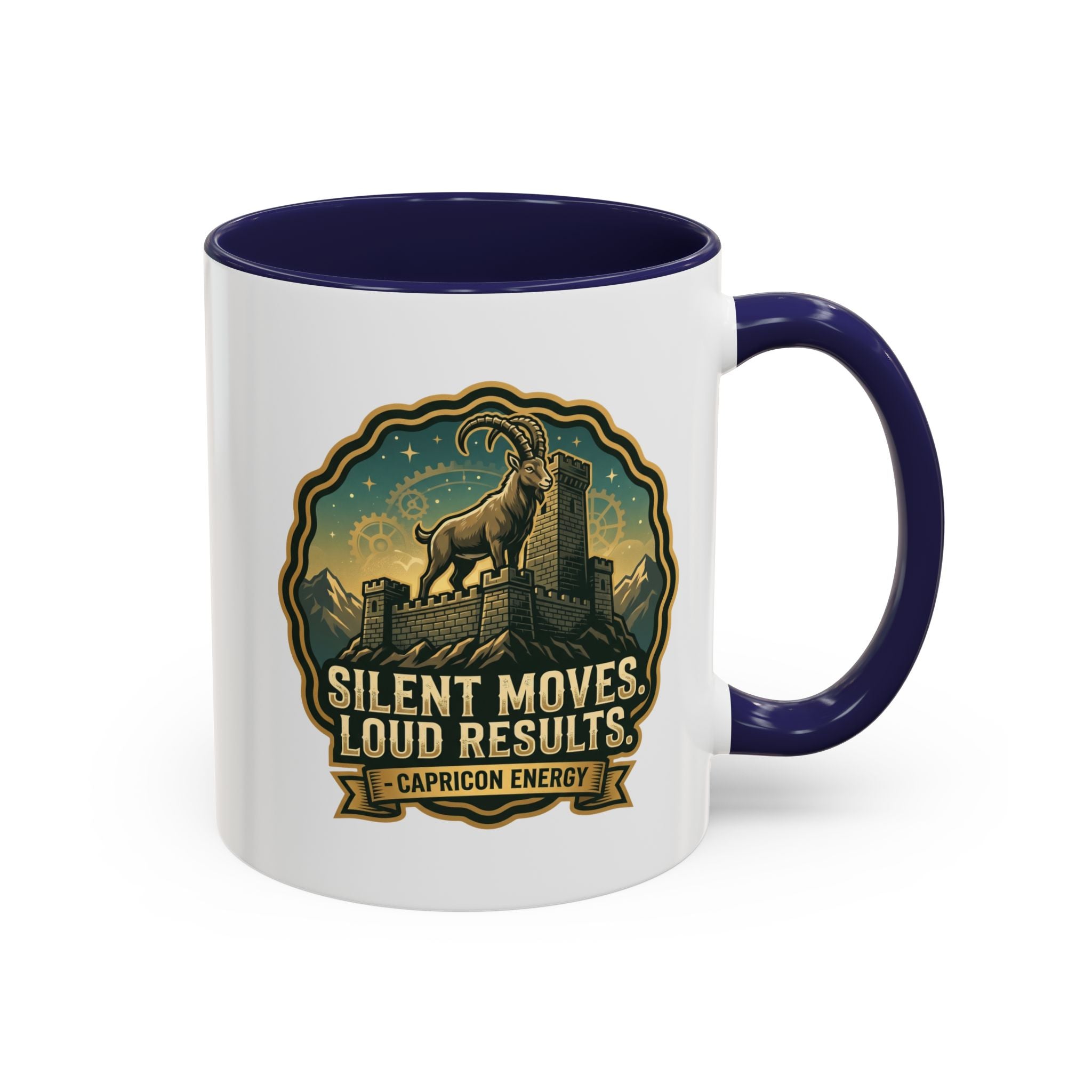 Capricorn Coffee Mug - "Silent Moves. Loud Results." Zodiac Goat Accent Mug