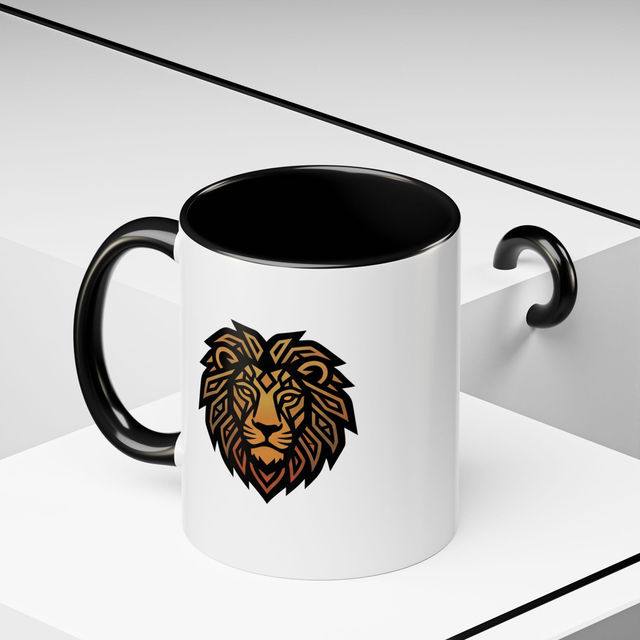 Lion Head Accent Coffee Mug — Bold Geometric Mane Design