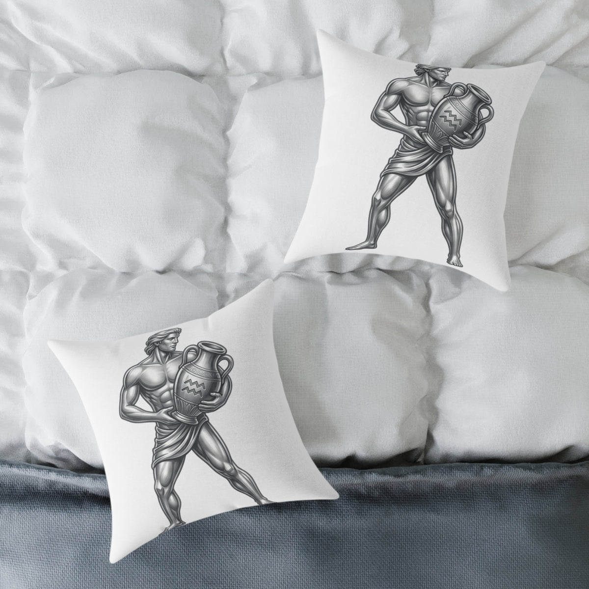 Aquarius Zodiac Pillow — Silver Water-Bearer Decorative Square Throw Pillow