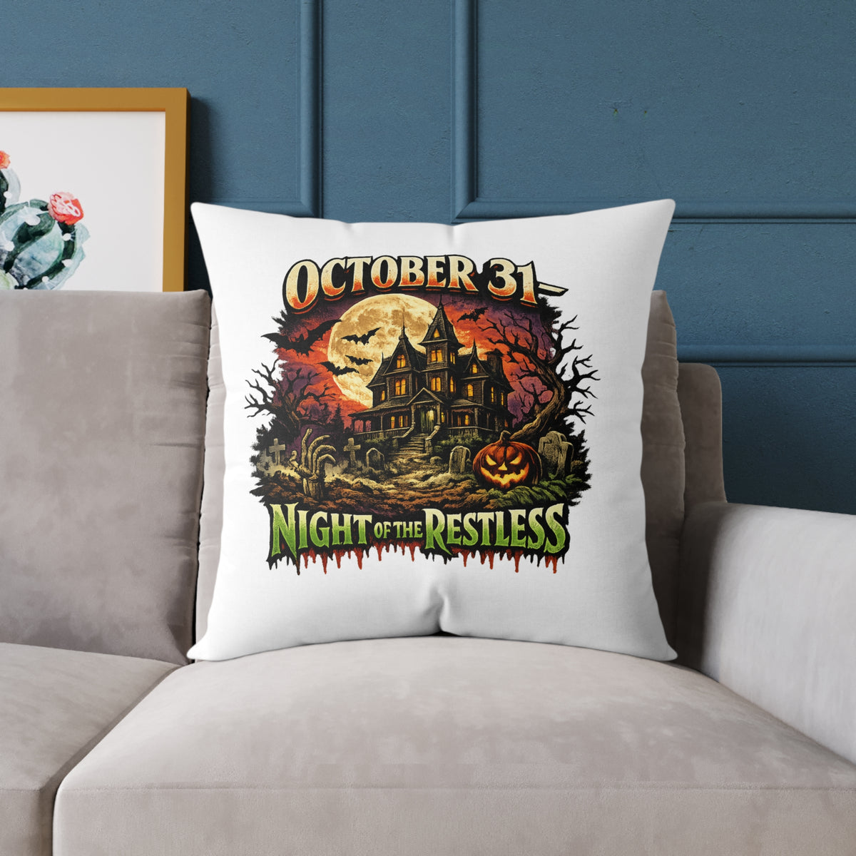 Halloween Pillow - "October 31 Night of the Restless" Decorative Throw Pillow