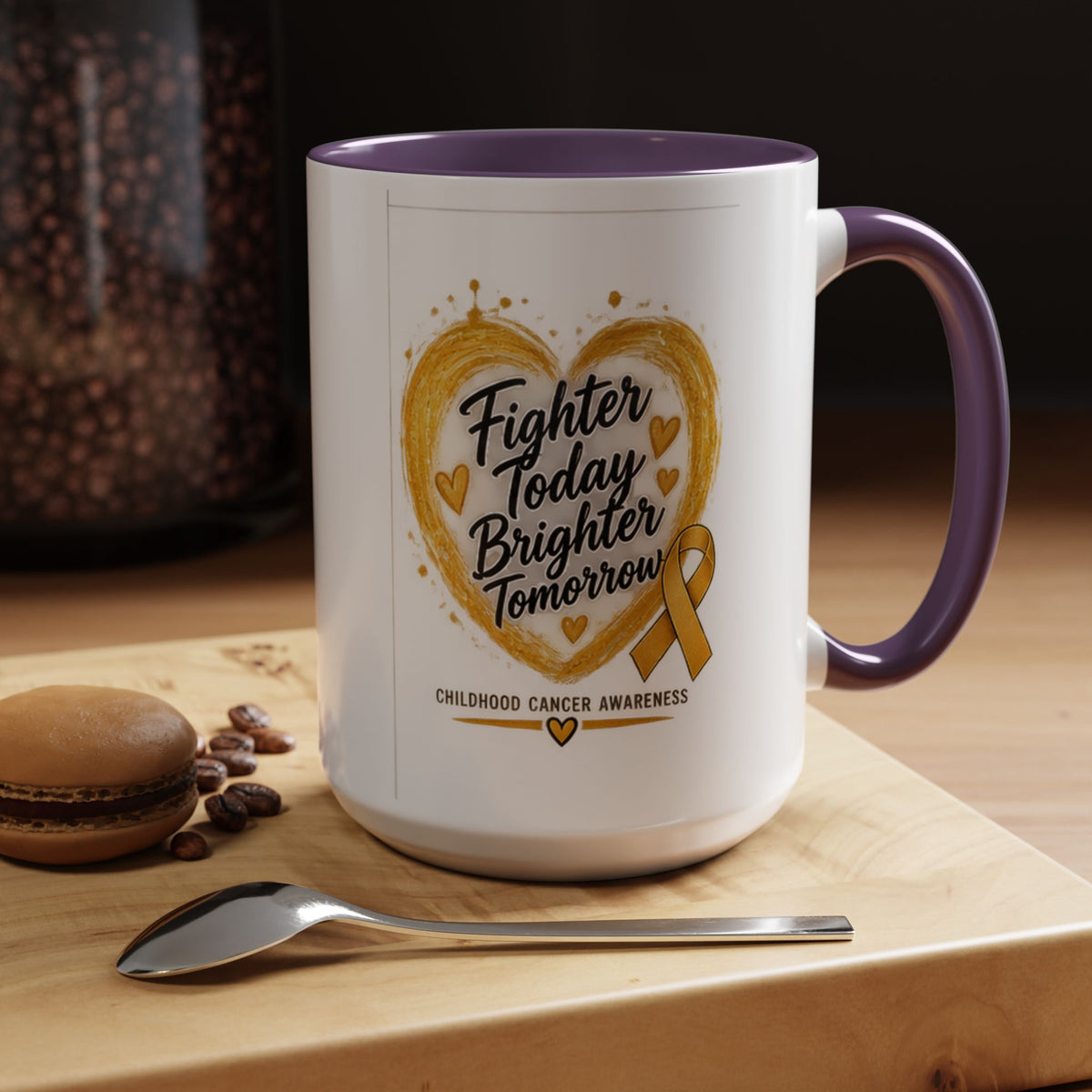 Childhood Cancer Awareness Coffee Mug – "Fighter Today Brighter Tomorrow" (Accent 11/15oz)