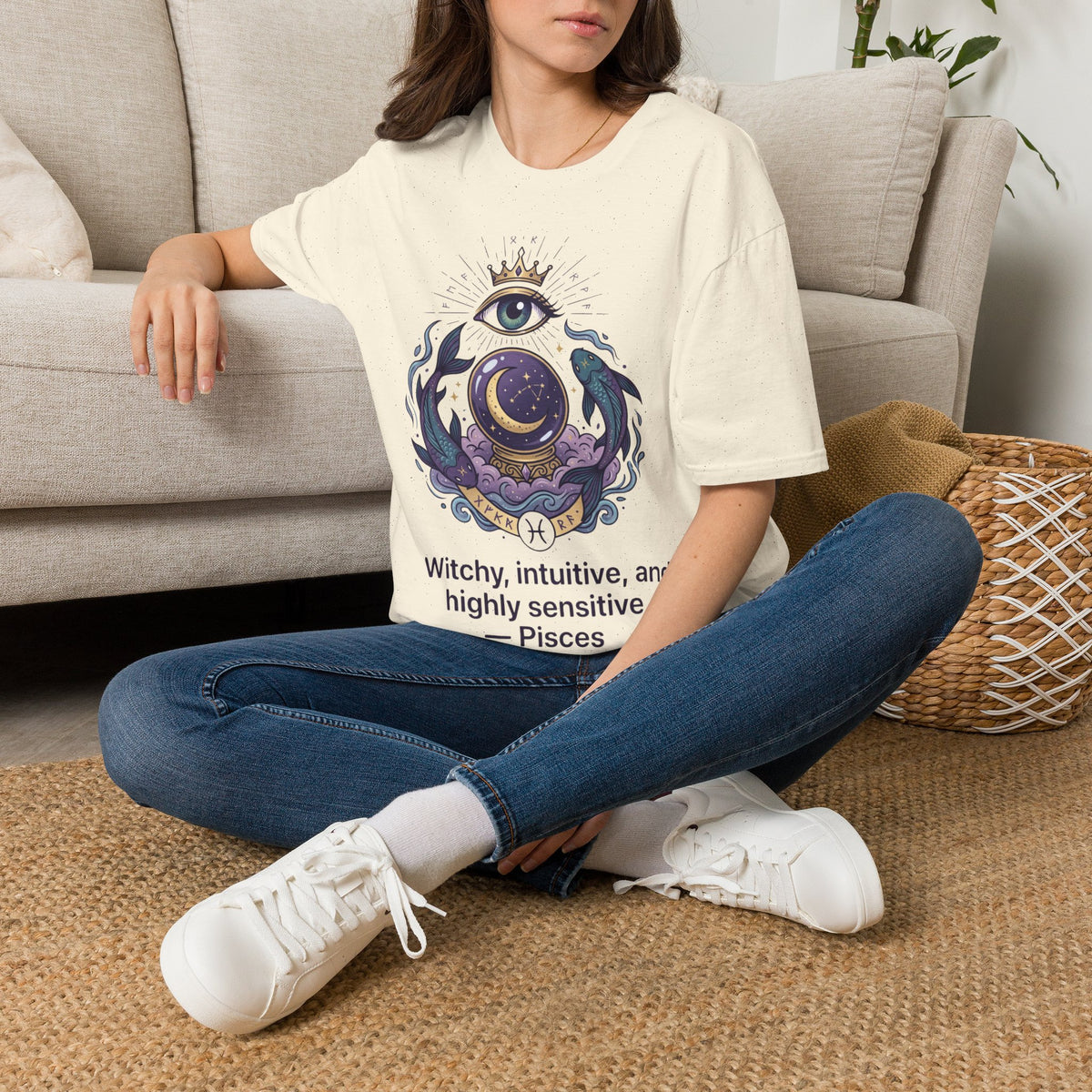 Pisces Mystic Eye T-Shirt — Witchy Astrology Moon & Crown Design