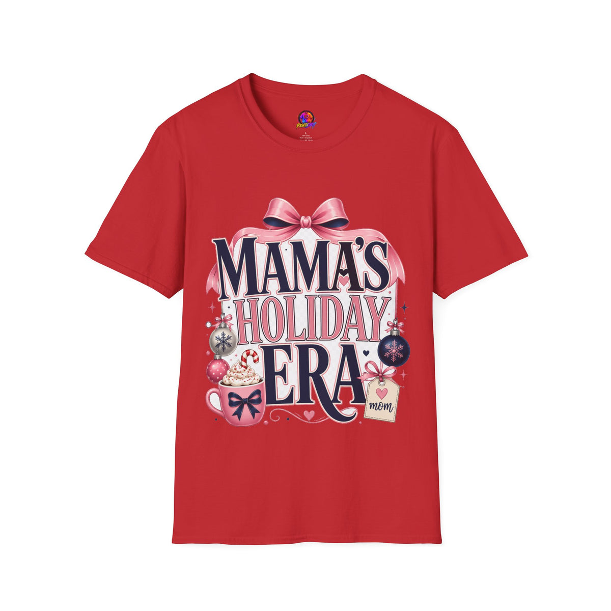 Mama's Holiday Era T-Shirt — Festive Pink Bow Christmas Tee for Moms