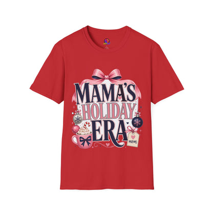 Mama's Holiday Era T-Shirt — Festive Pink Bow Christmas Tee for Moms