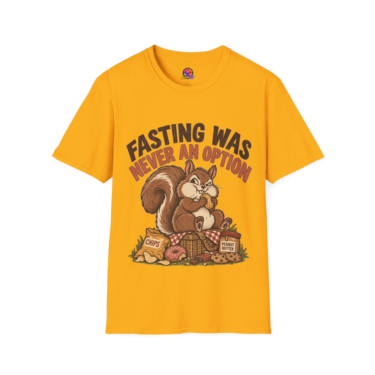 Fasting Was Never an Option T-Shirt — Funny Squirrel Eating Snacks Tee