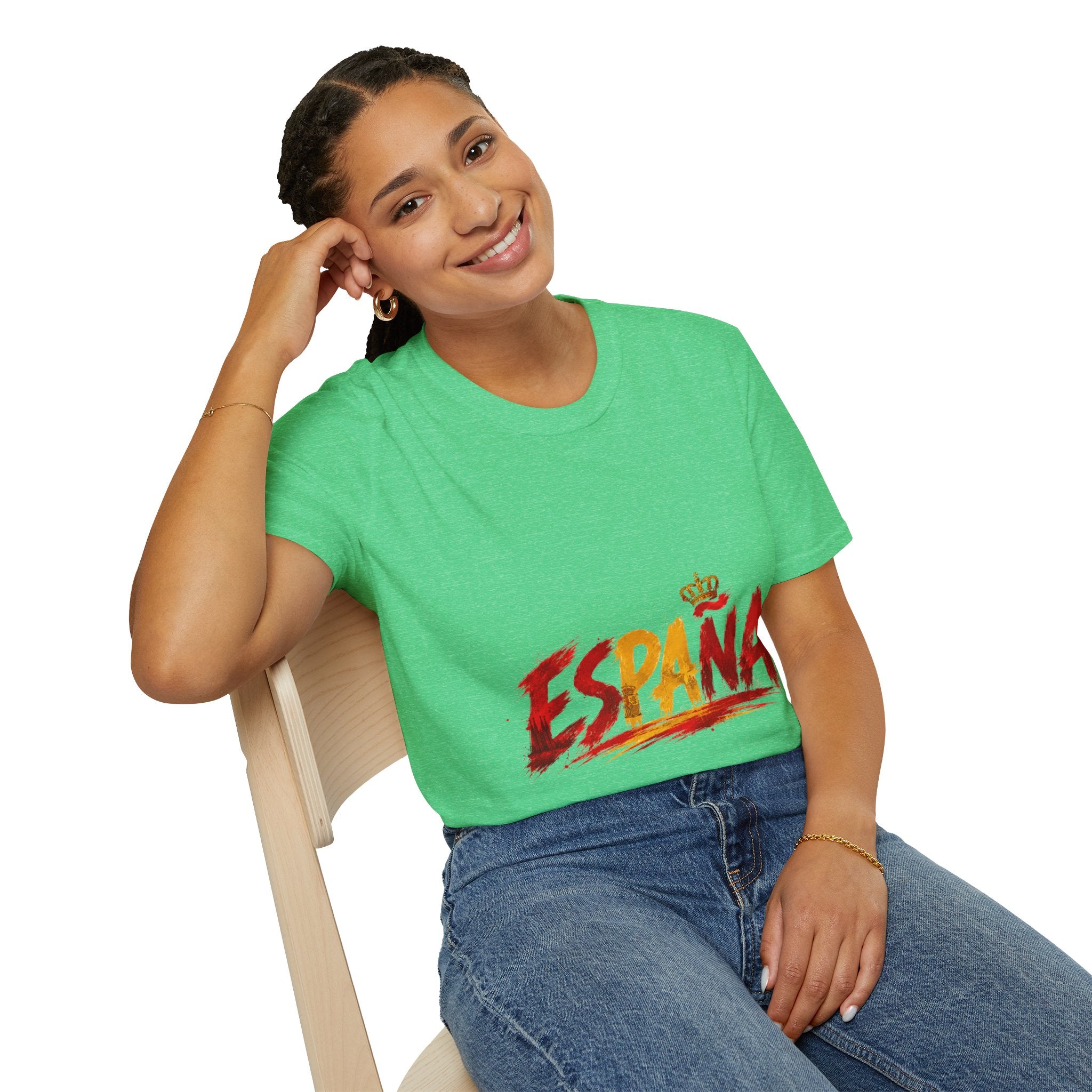 Spain  Graphic T-Shirt — Spanish Flag Brushstroke Design with Crown