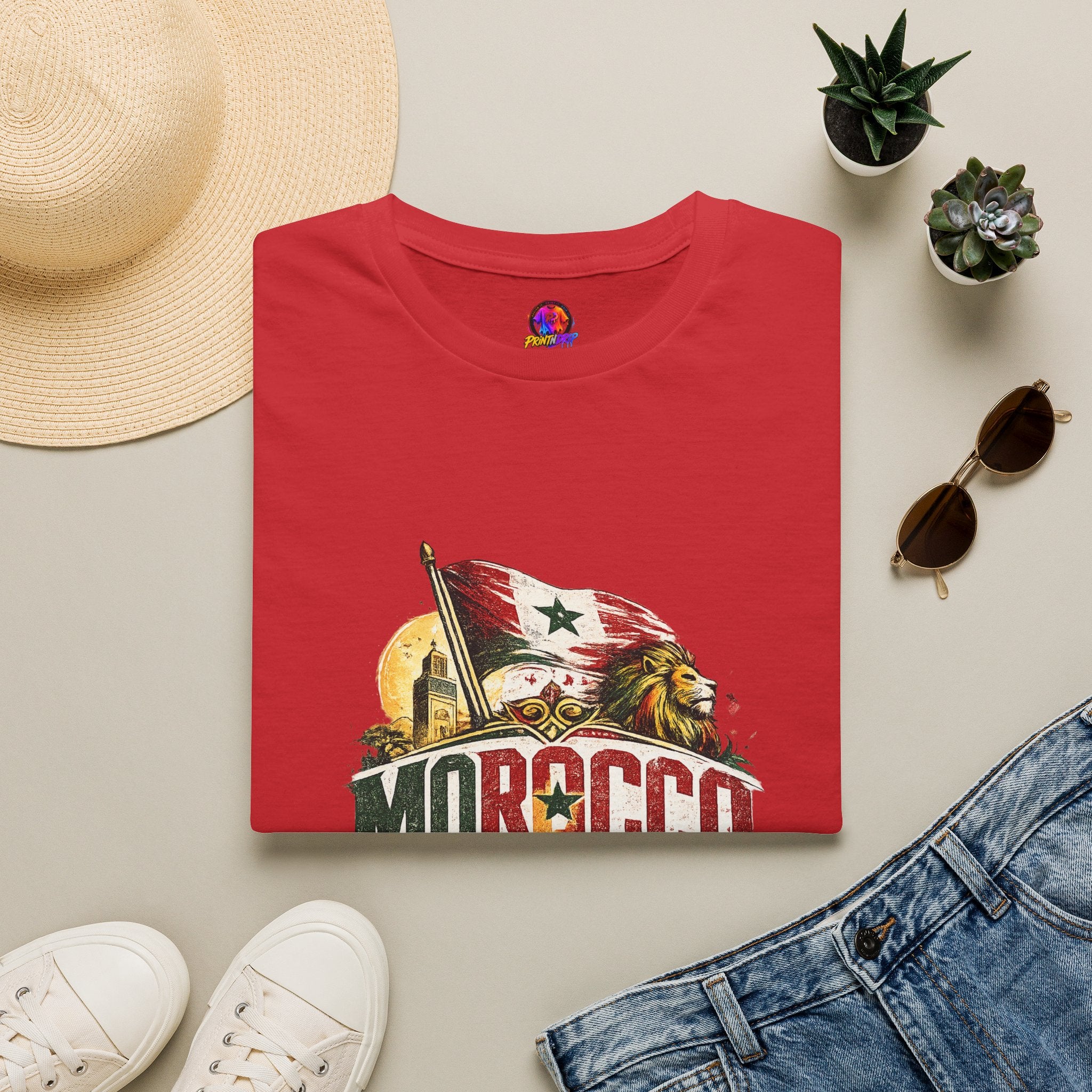 Morocco Soccer T-Shirt — Vintage Flag & Lion Football Tee