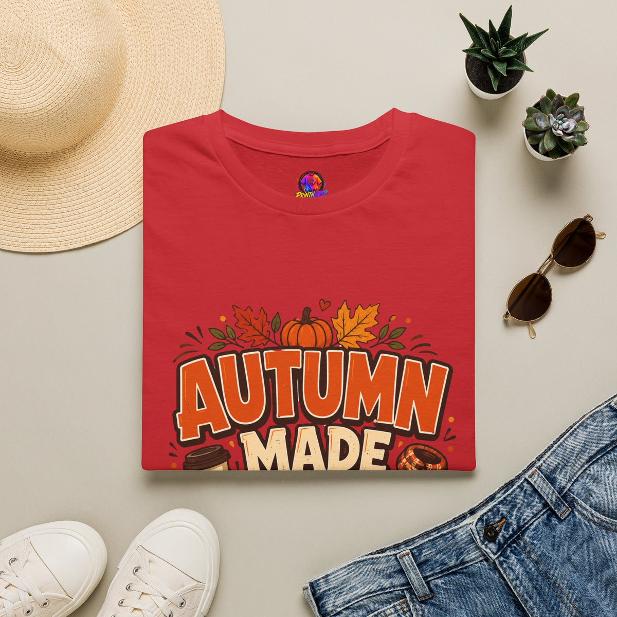 Thanksgiving T-shirt Autumn Made Me Do It T-Shirt — Fall Pumpkin & Leaves Graphic Tee