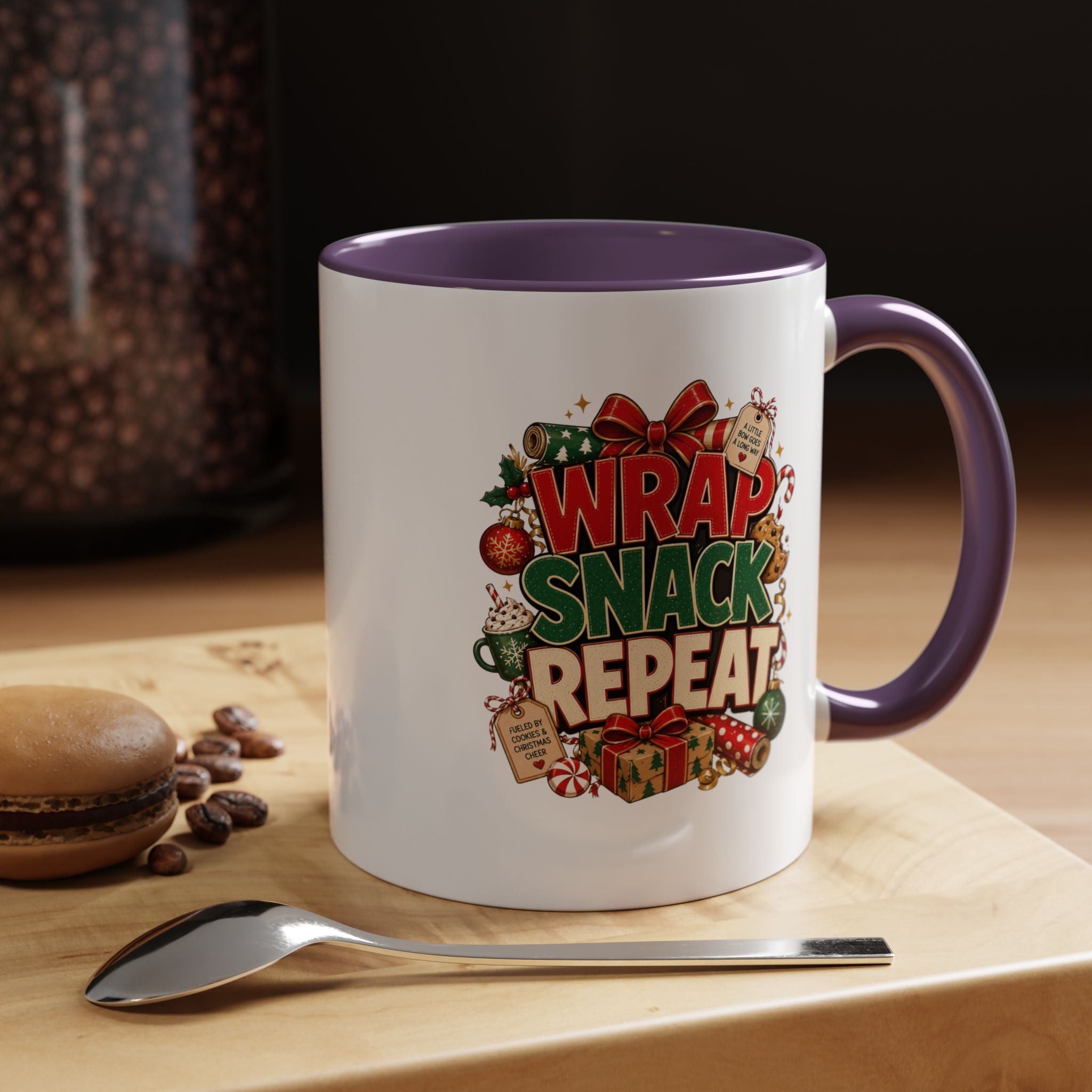 Wrap Snack Repeat Christmas Coffee Mug — Holiday Baking & Gift-Wrapping Mug