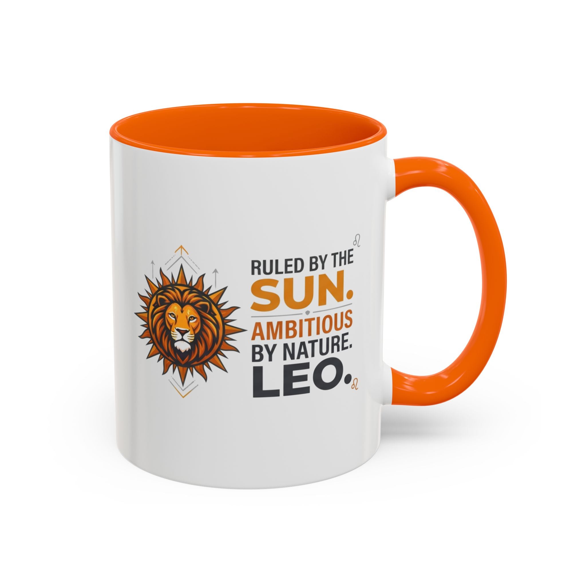 Leo Zodiac Coffee Mug — "Ruled by the Sun. Ambitious by Nature. LEO." Accent Ceramic Mug