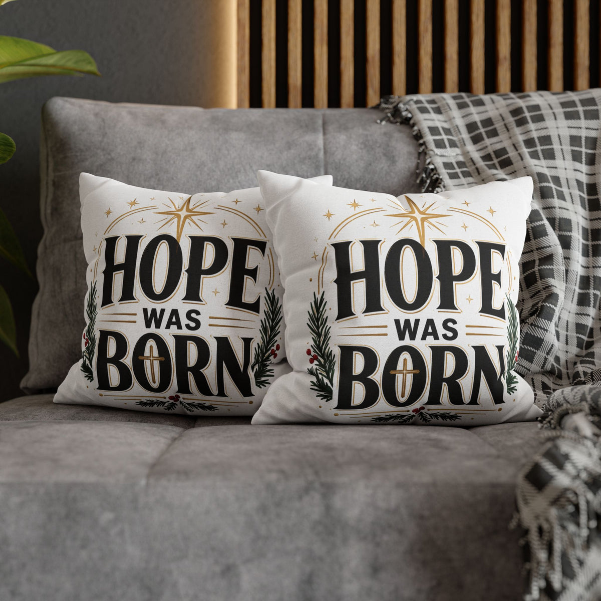 Christmas Hope Was Born Holiday Pillowcase - Christmas Nativity Decorative Throw Pillow Cover