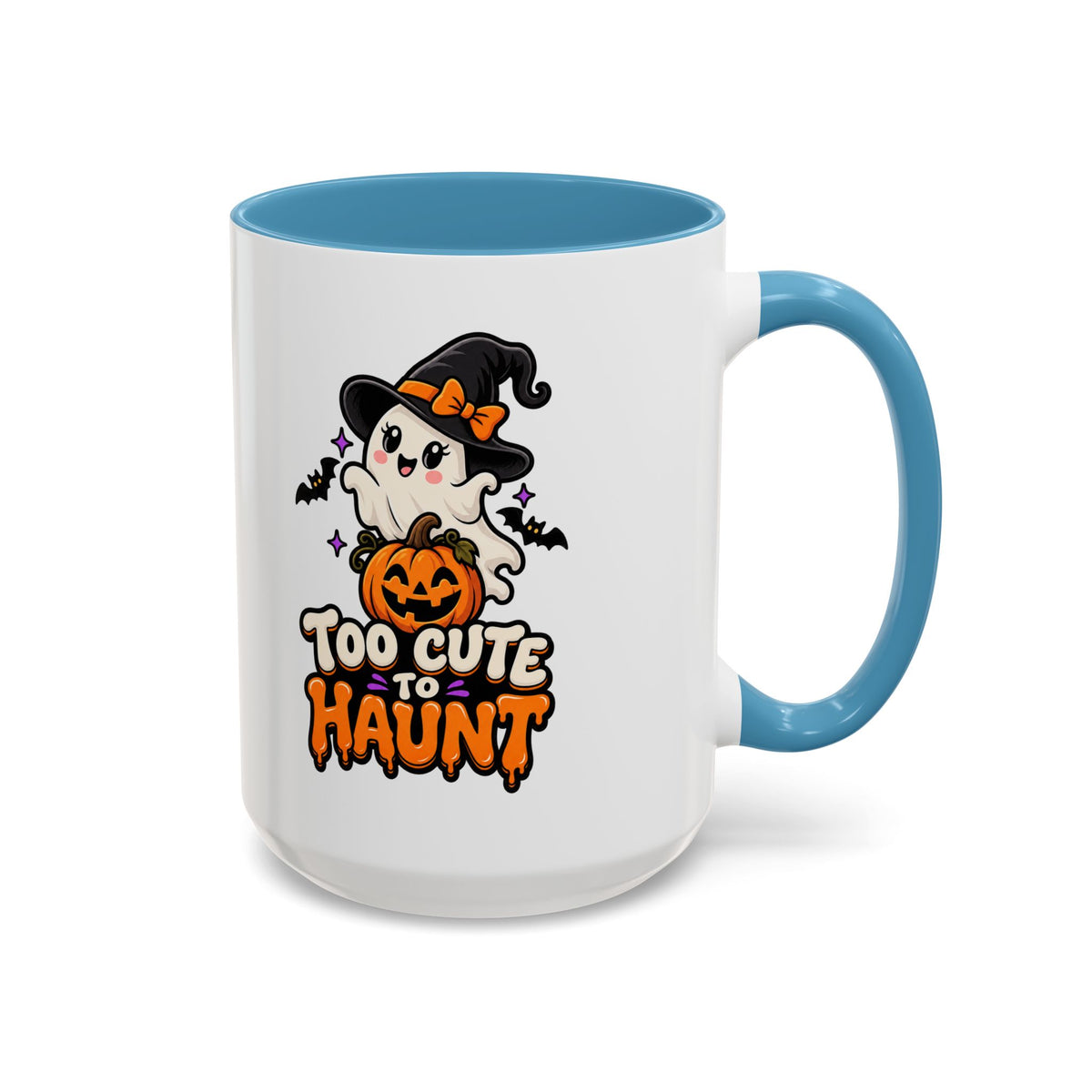 Halloween Coffee Mug - 'Too Cute to Haunt' Ghost Pumpkin Accent Mug