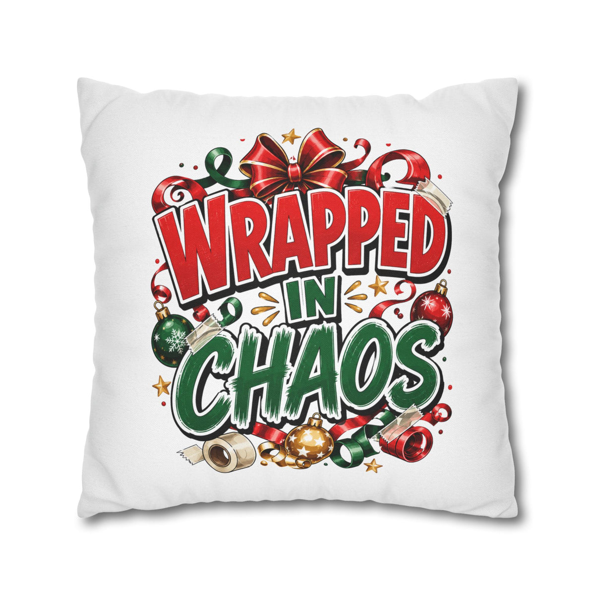 Christmas Wrapped In Chaos Spun Polyester Square Pillowcase