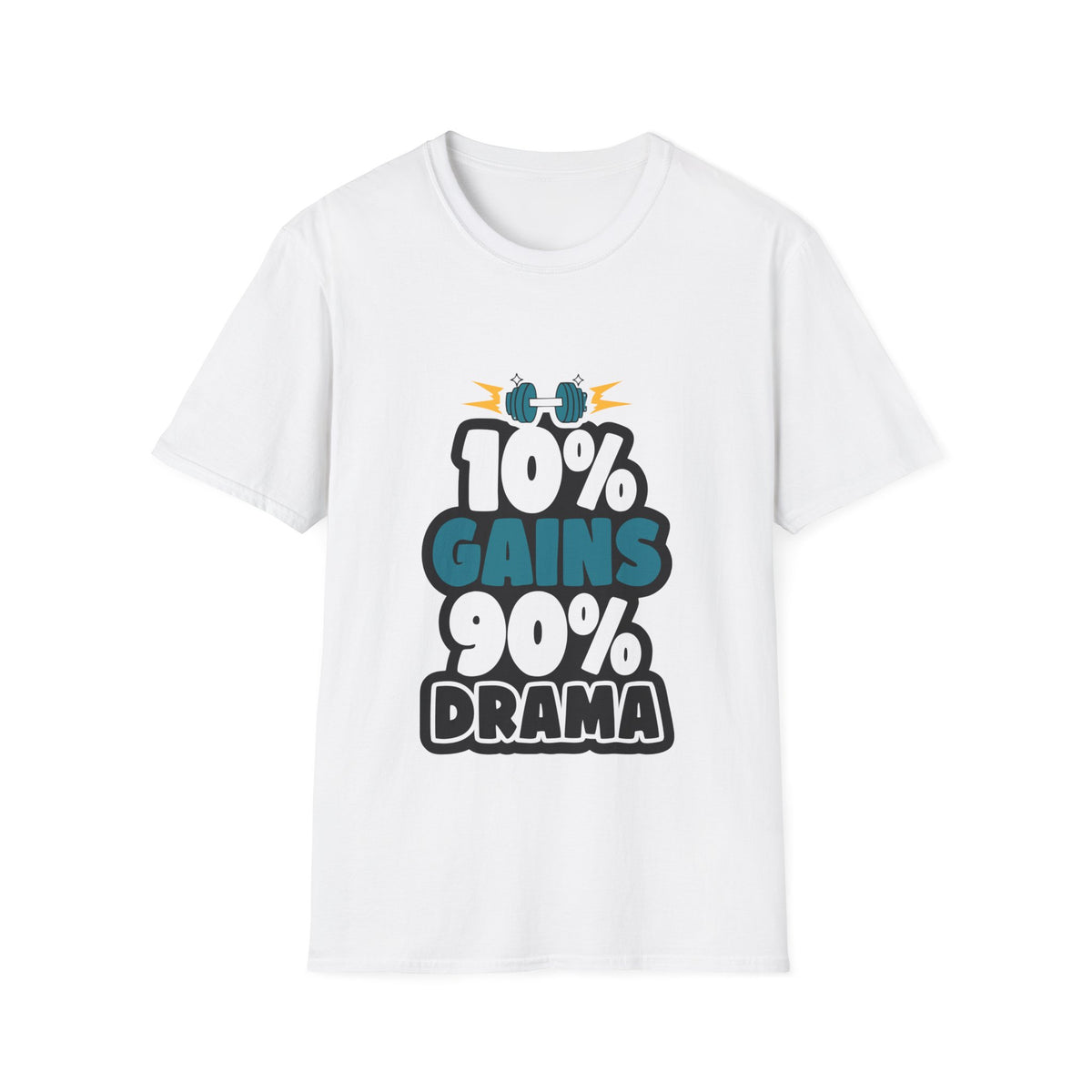 10% Gains 90% Drama Blue Kettlebell T-Shirt - Y2K Bubble Font Gym Tee - Trending Now - September 2026