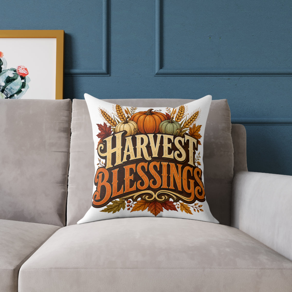 Thanksgiving Harvest Blessings Fall Pillow — Autumn Pumpkin Decorative Throw Pillow