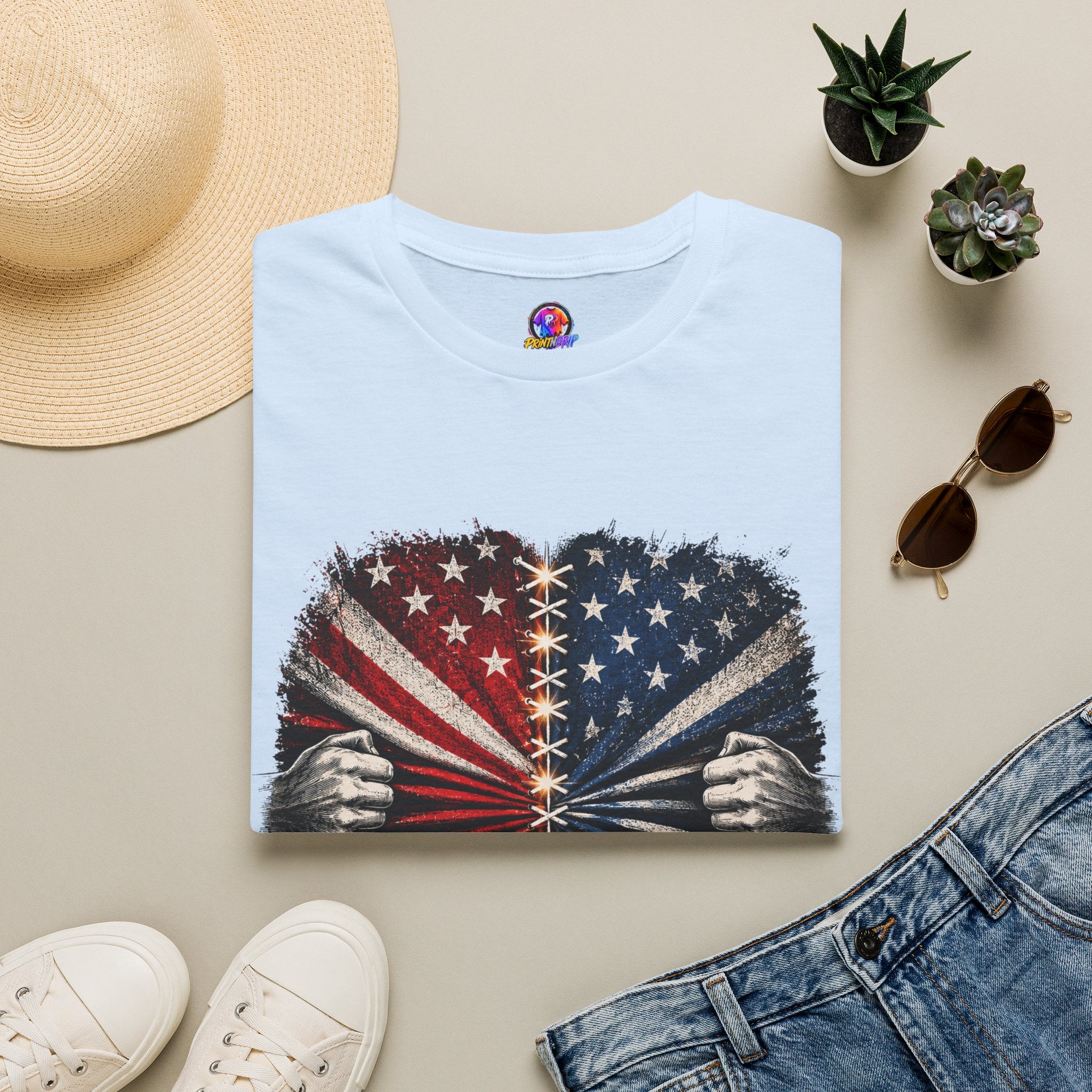 T-Shirt — "The Flag Doesn't Belong to One Side" Distressed American Flag Graphic