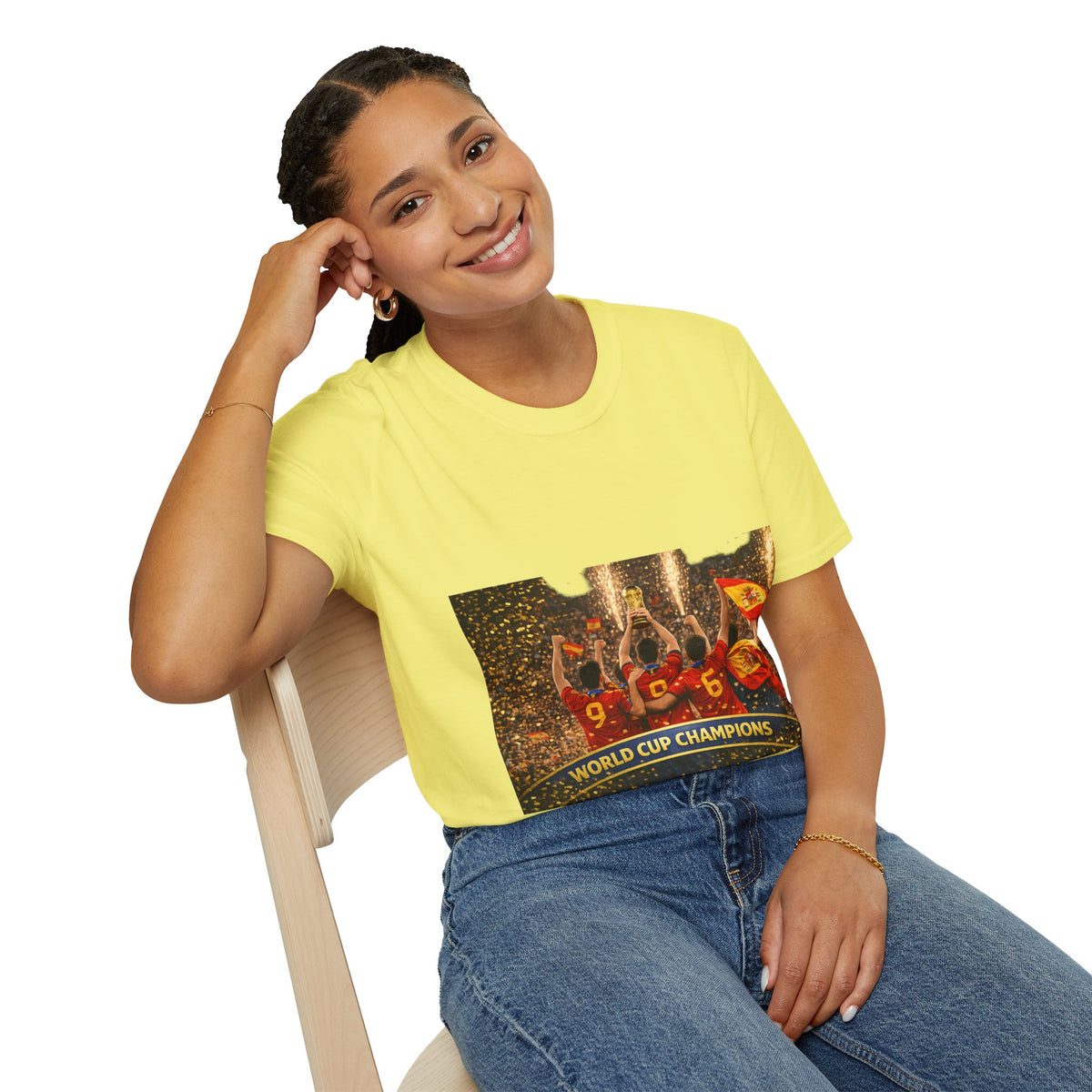 Spain World Cup Champions T‑Shirt — Soccer Trophy Celebration Tee