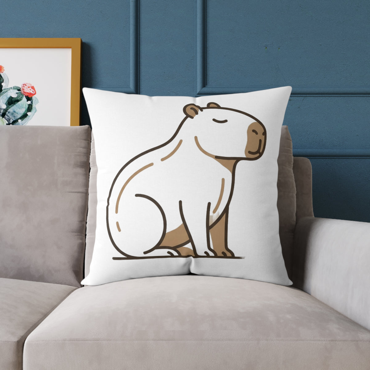 Funny Capybara Cartoon Square Throw Pillow – Cute Relaxed Capybara Decorative Cushion