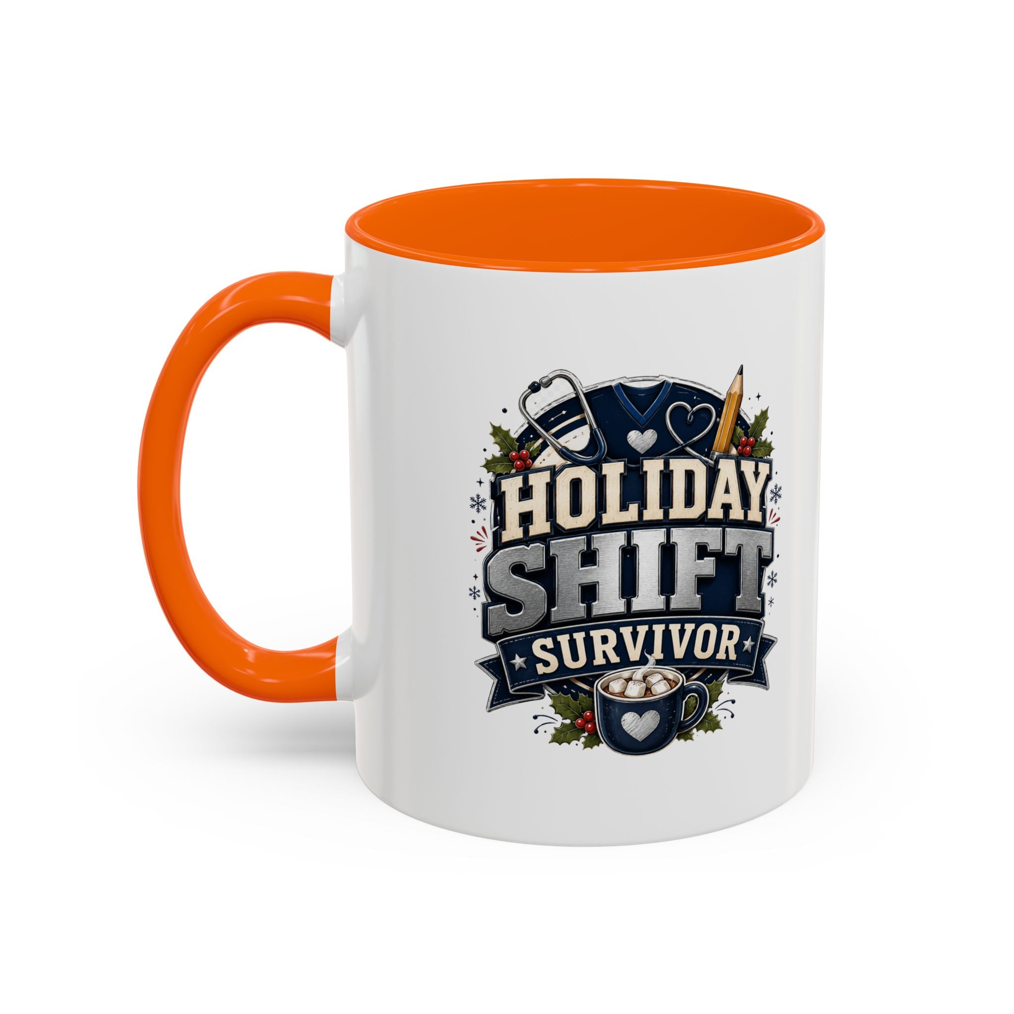 Modern Day Christmas Holiday Shift Survivor Accent Coffee Mug – Nurse & Healthcare Worker Gift