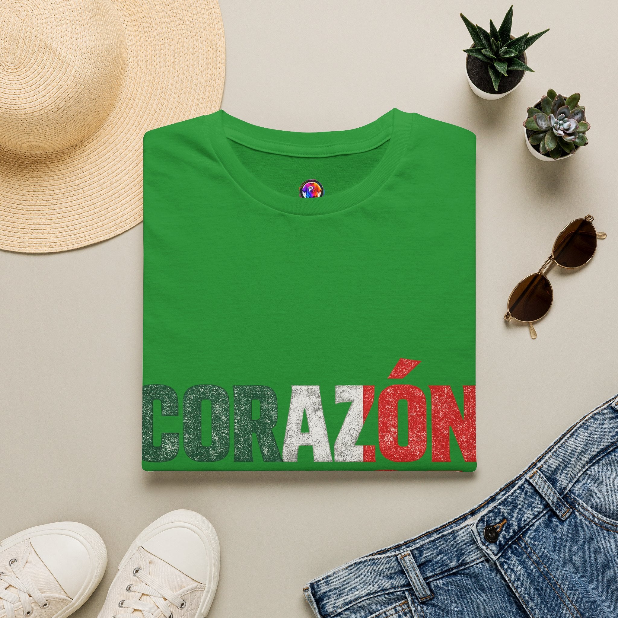 Mexico Corazón Azteca T-Shirt — Mexican Pride Flag Text Tee