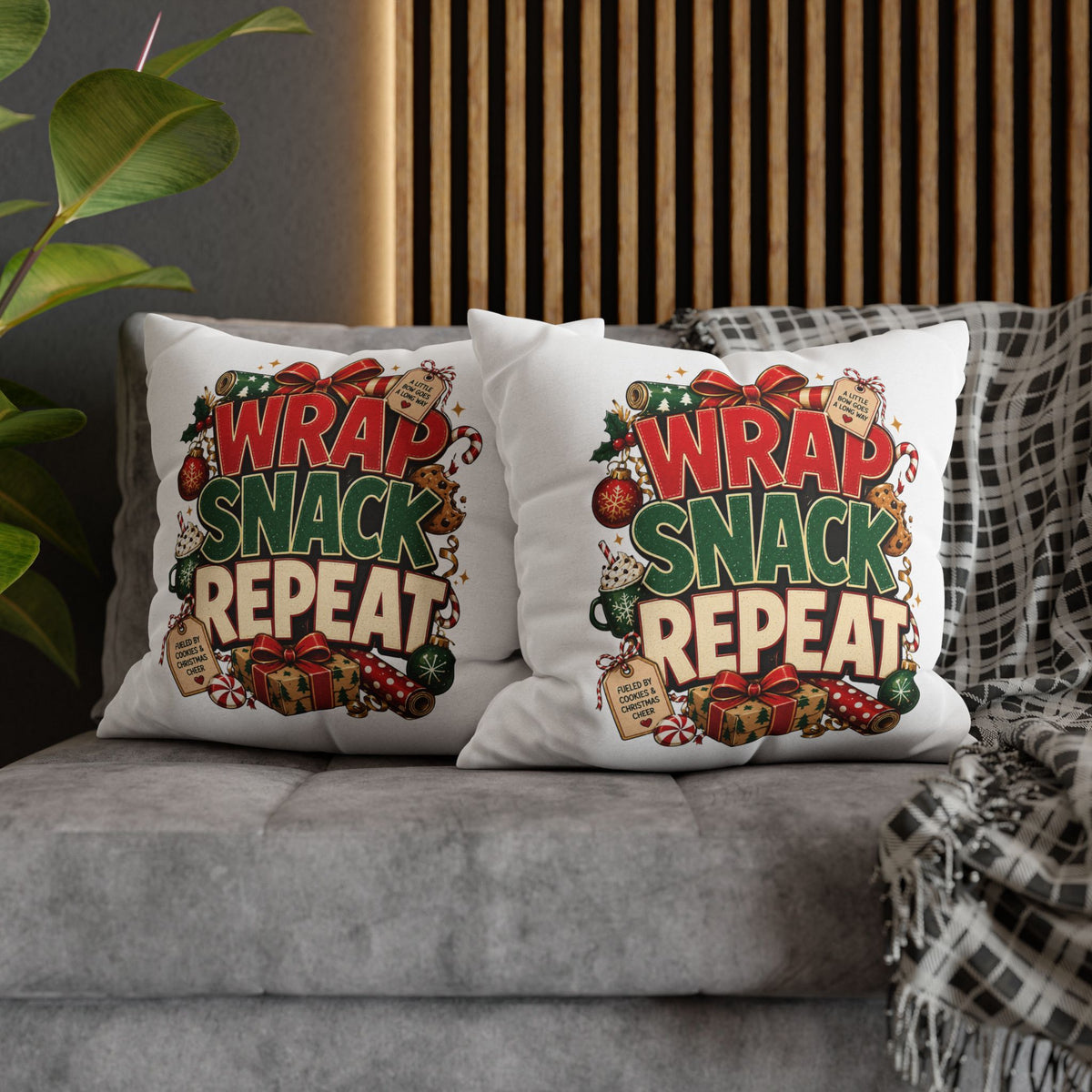 Christmas Spun Polyester Square Pillowcase Wrap Snack Repeat