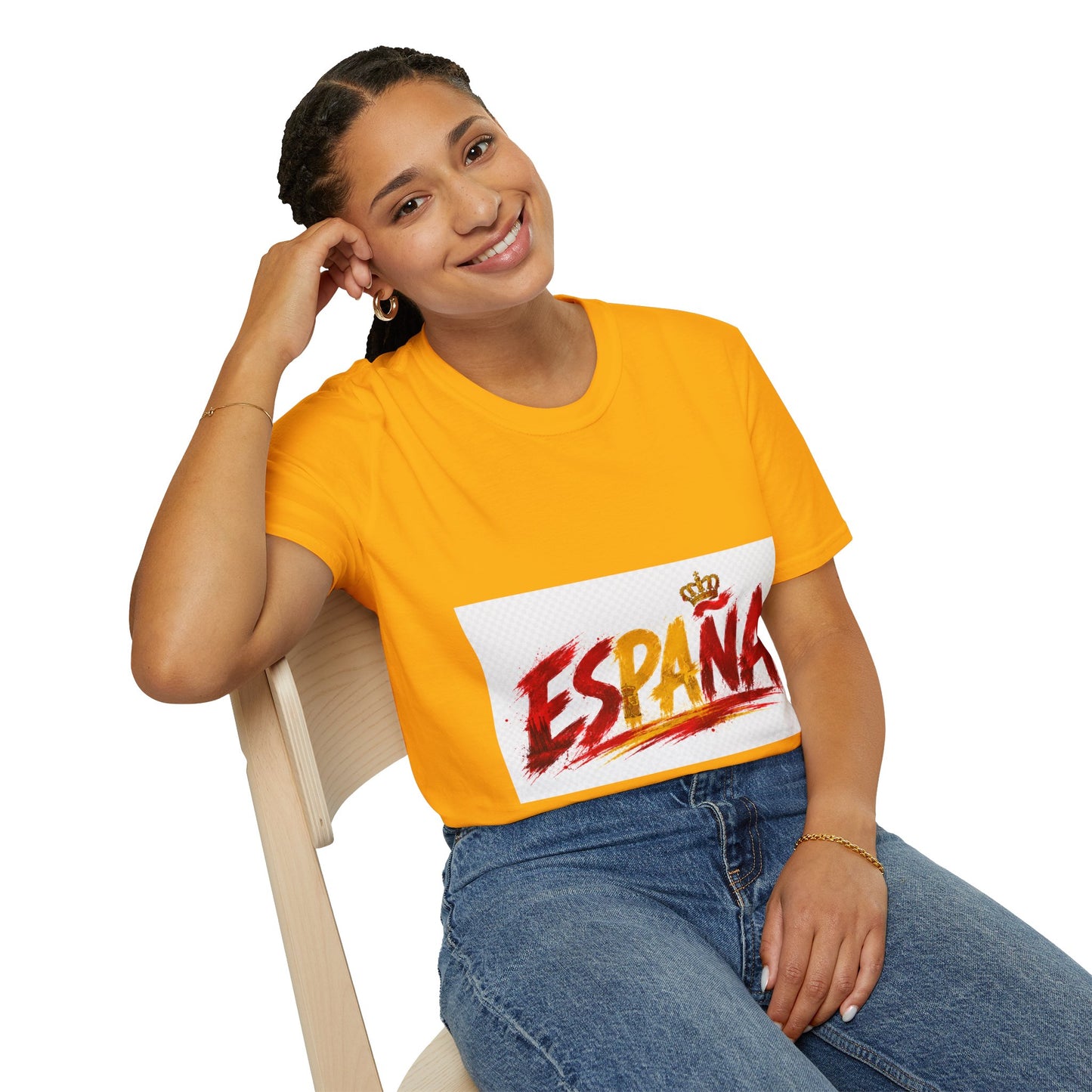 Spain  Graphic T-Shirt — Spanish Flag Brushstroke Design with Crown