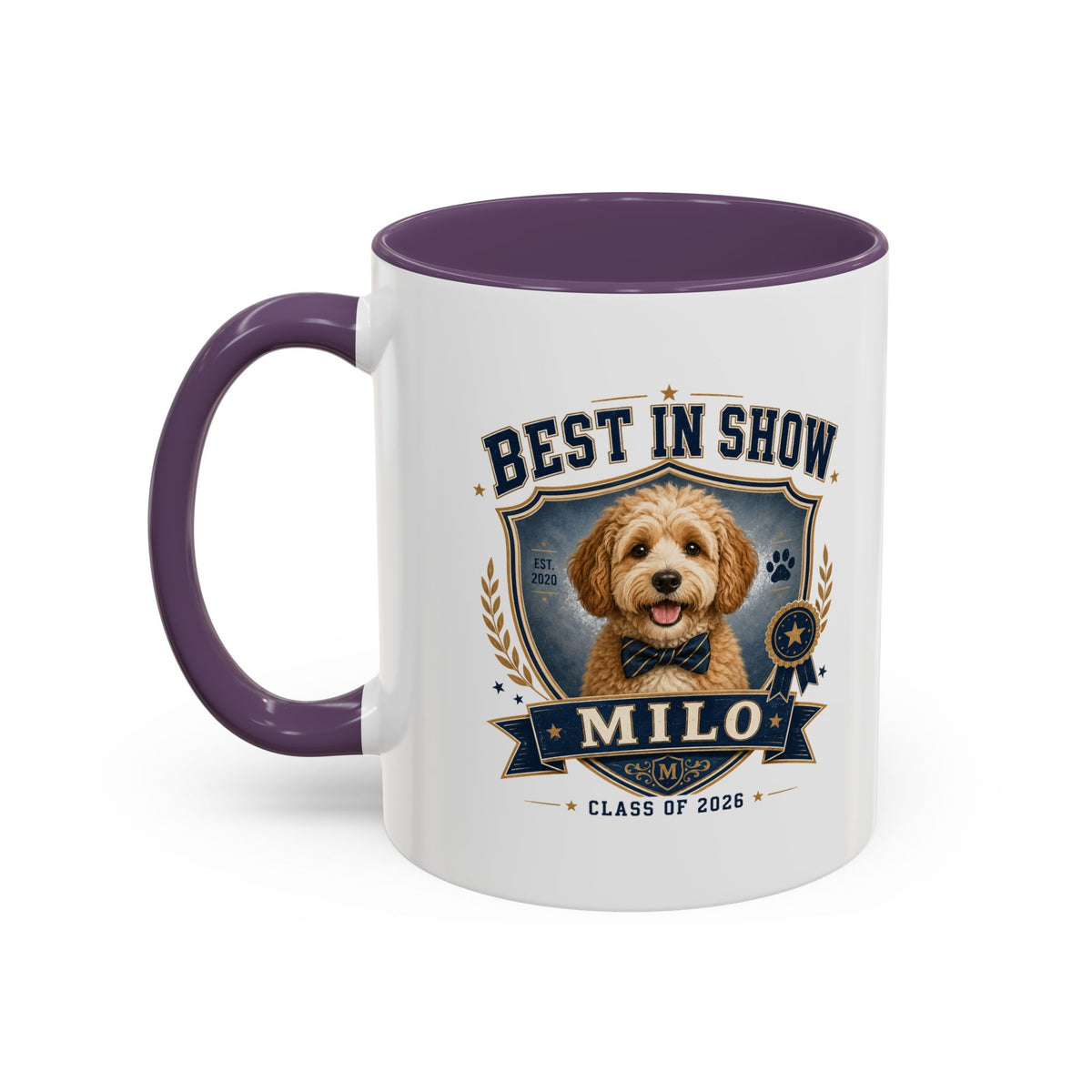 Milo Bailey Dog Dad Mom Best in Show Personalized Dog Coffee Mug — 'Milo' Class of 2026 Accent Mug