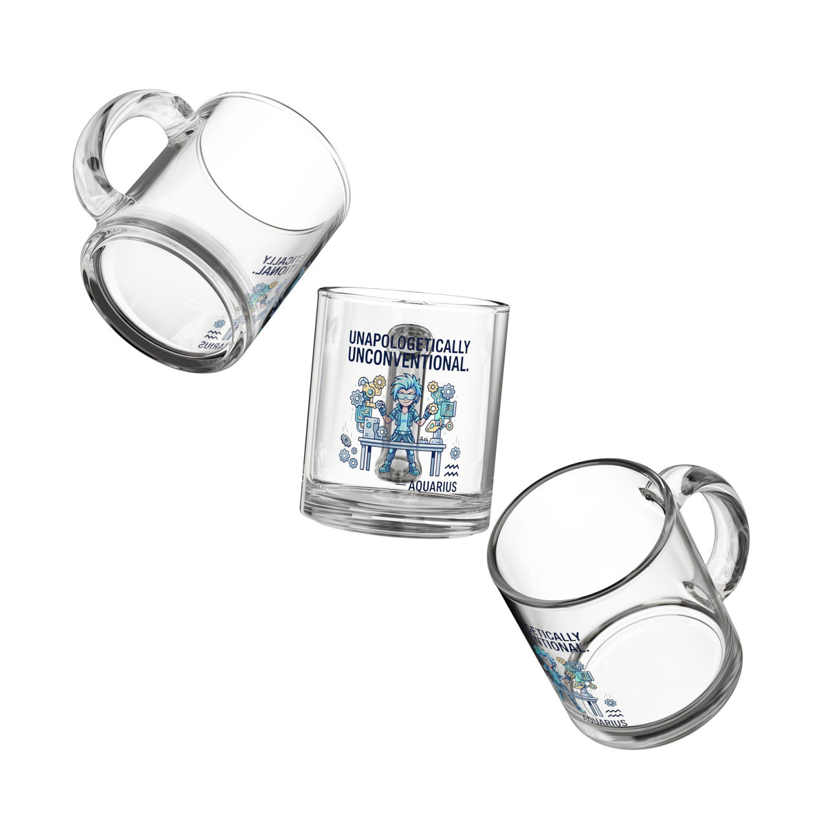 Aquarius Glass Mug — "Unapologetically Unconventional" 10oz Zodiac Coffee Cup