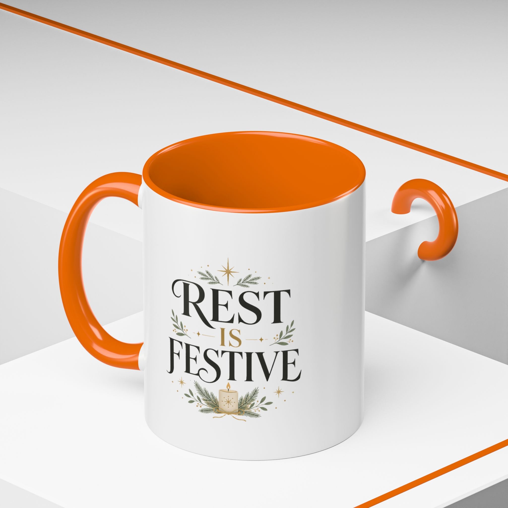 Modern Day Christmas Rest Is Festive Coffee Mug — Holiday Floral Accent