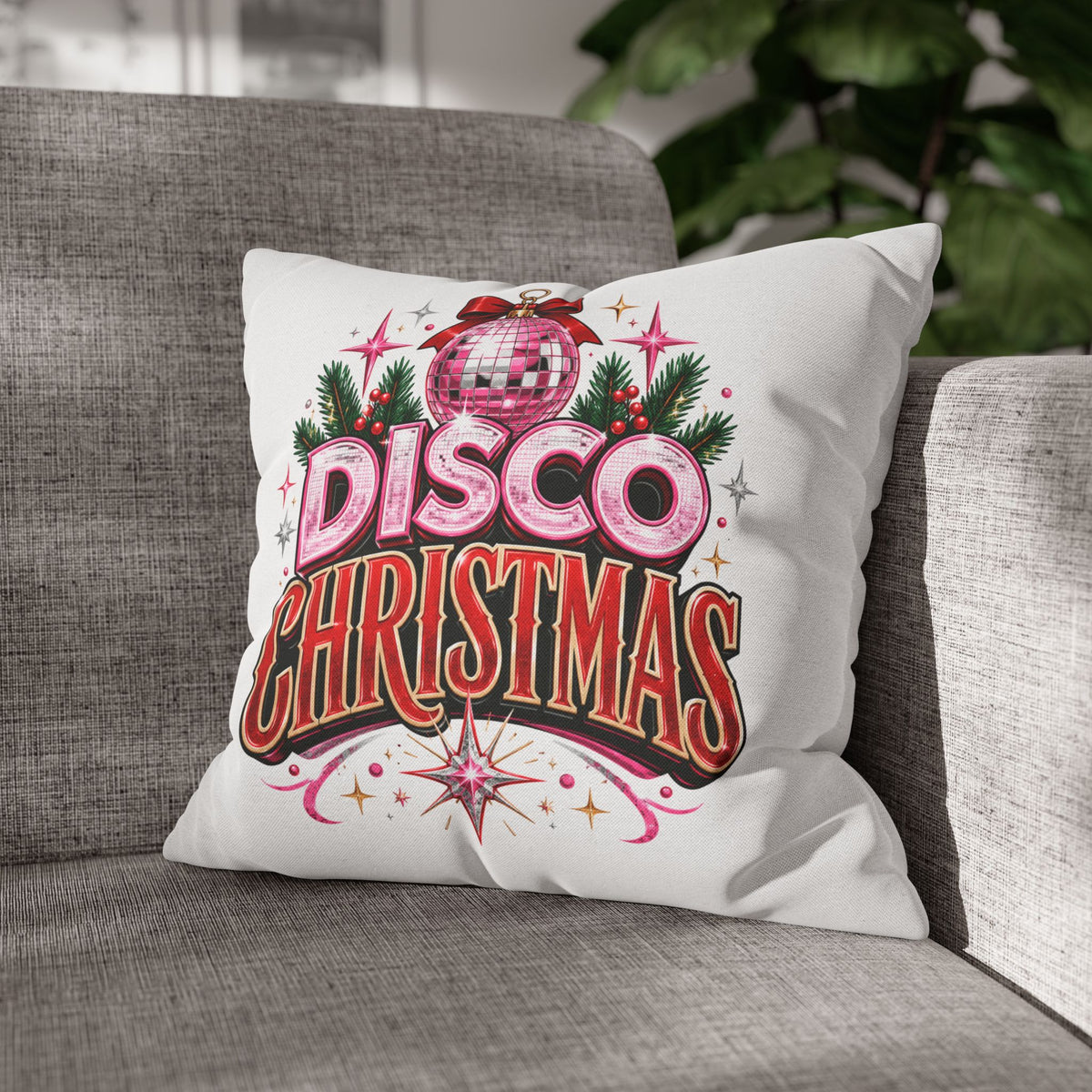 Disco Christmas Pillowcase — Retro Pink Disco Ball Holiday Decor