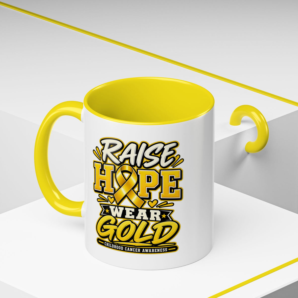 Raise Hope Wear Gold Cancer Awareness Coffee Mug (Accent, 11/15oz)