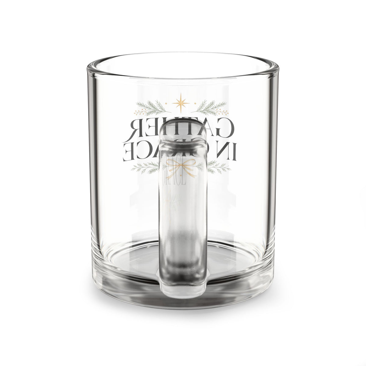 Christmas Glass Mug Gather in Grace Glass Mug — 10oz Inspirational Christian Coffee Cup