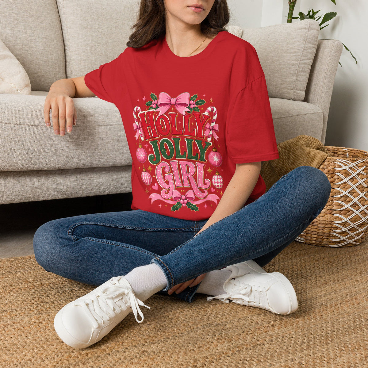 Holly Jolly Girl T-Shirt — Pink Holiday Graphic Tee