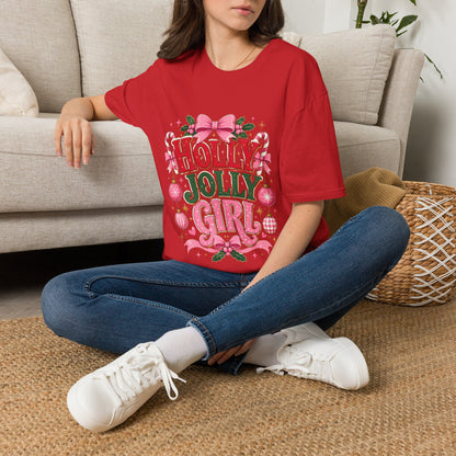 Holly Jolly Girl T-Shirt — Pink Holiday Graphic Tee