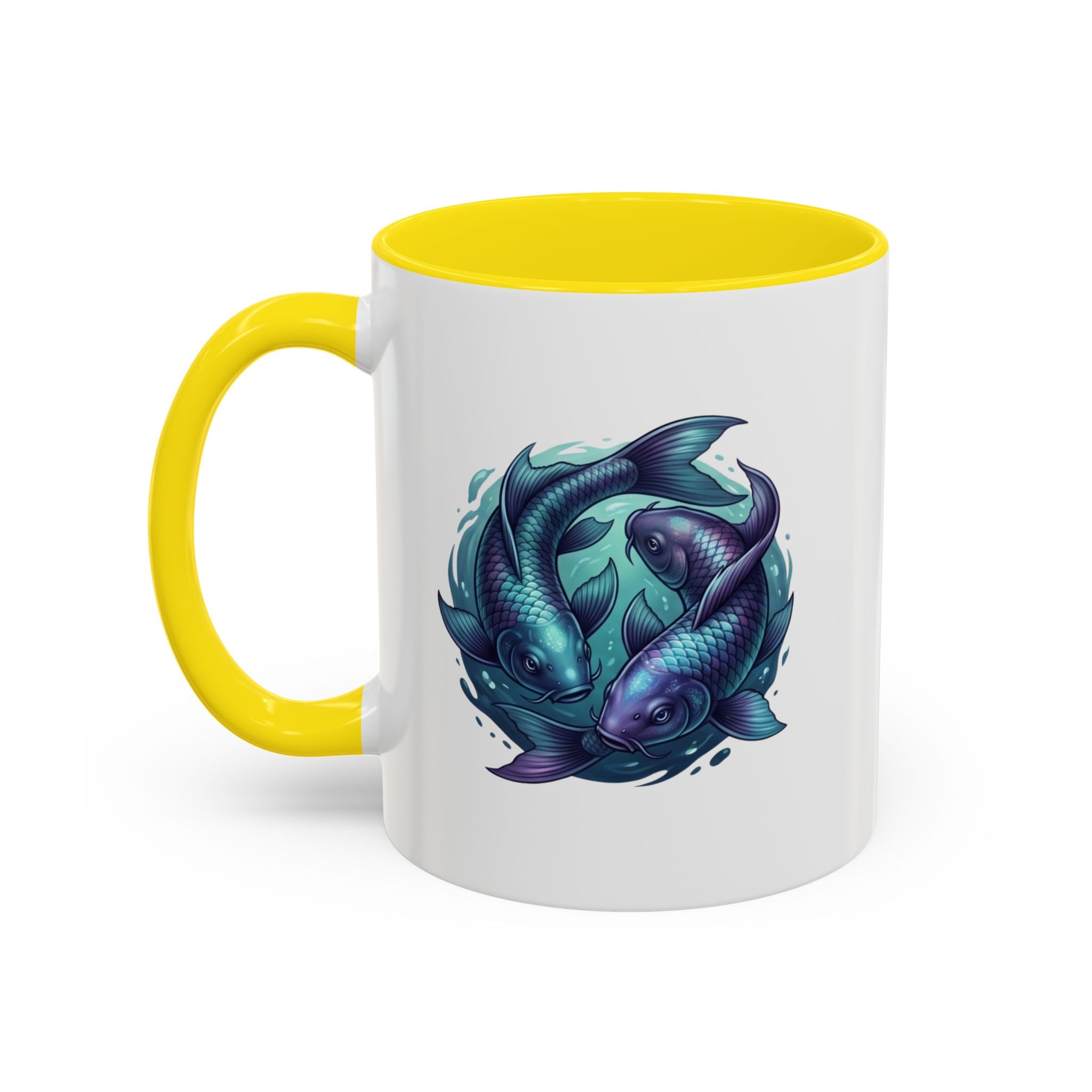 Koi Fish Accent Coffee Mug — Blue Pisces Ceramic Mug