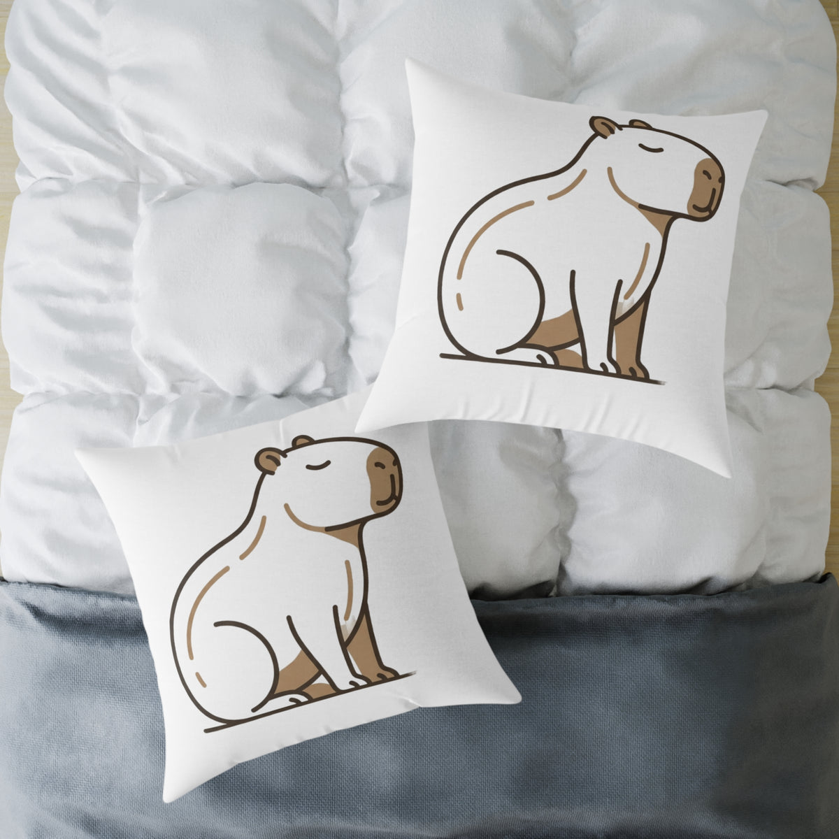Funny Capybara Cartoon Square Throw Pillow – Cute Relaxed Capybara Decorative Cushion