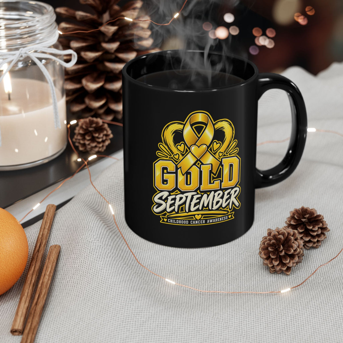 Gold September Mug — Childhood Cancer Awareness Coffee Cup (11oz/15oz)