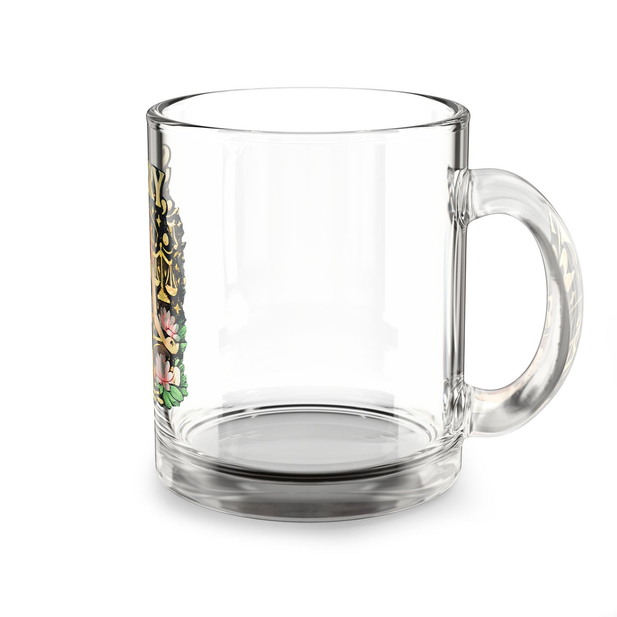 Libra Zodiac Glass Mug — "Sorry" Libra Zodiac Meditation Design (10 oz)