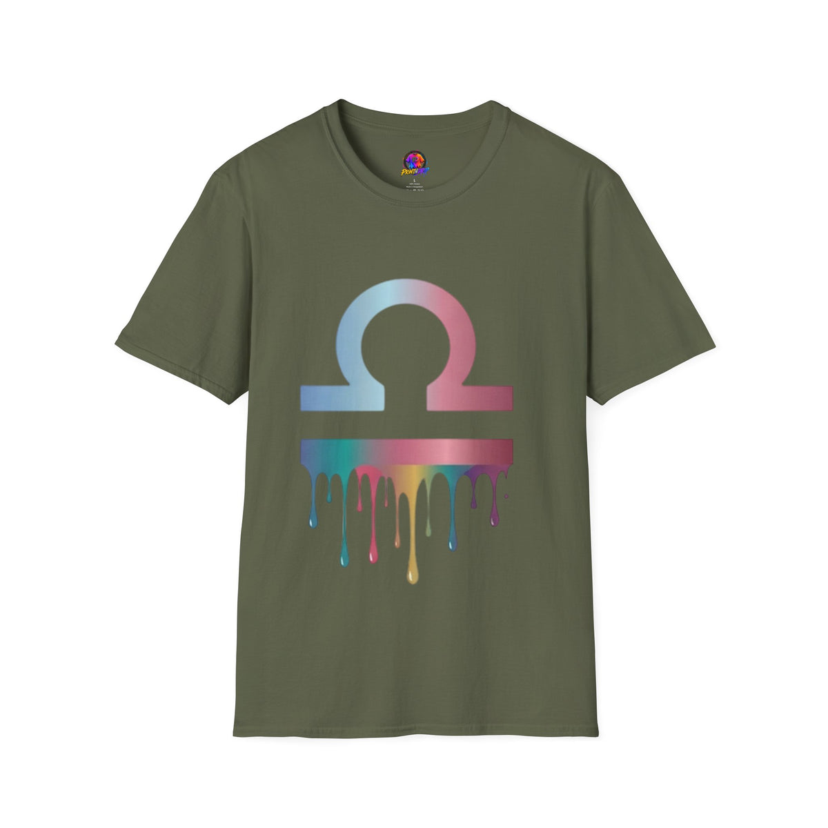 Libra Zodiac Omega Symbol T‑Shirt — Pastel Gradient Drip Graphic Shirt