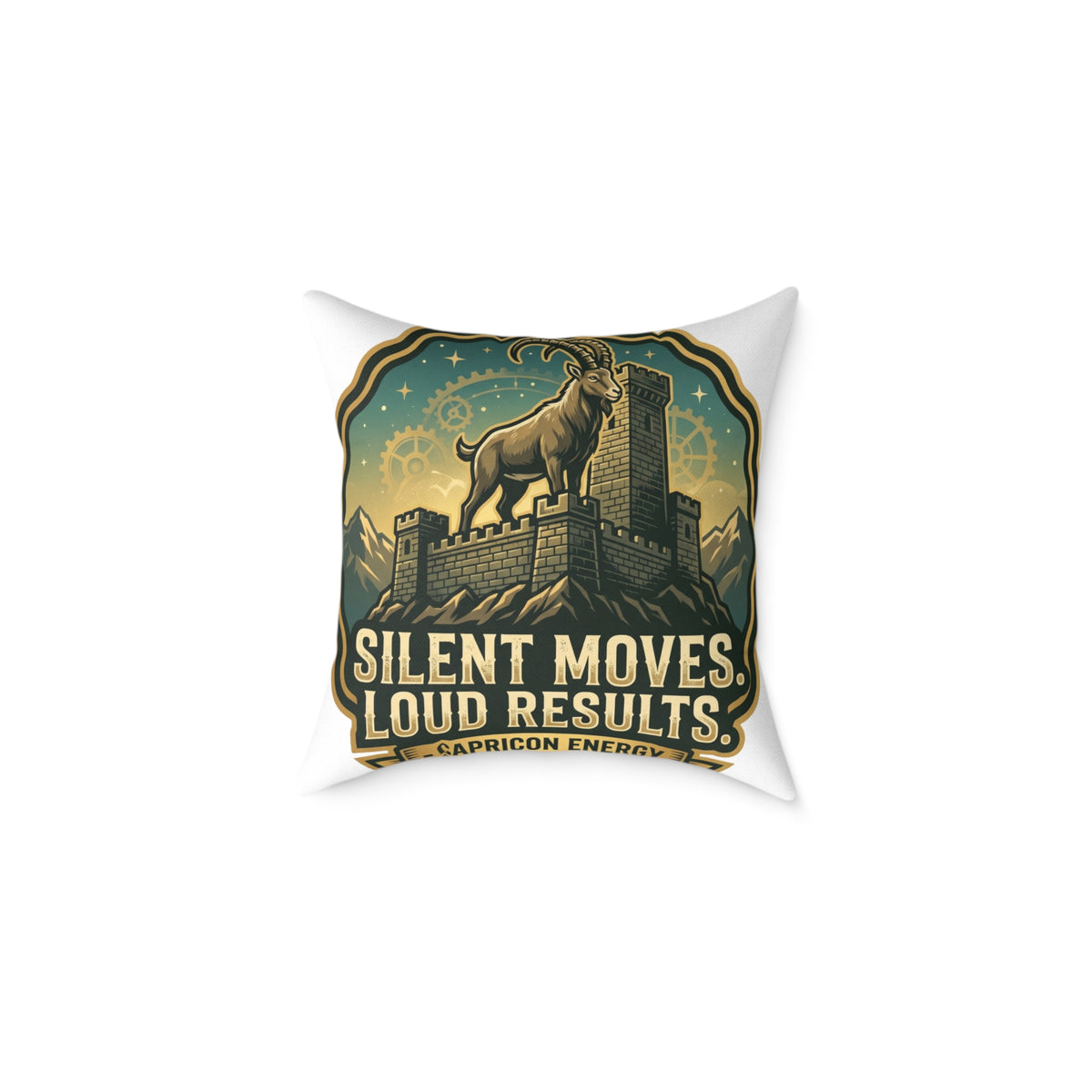 Capricorn Pillow — "Silent Moves, Loud Results" Square Throw Pillow
