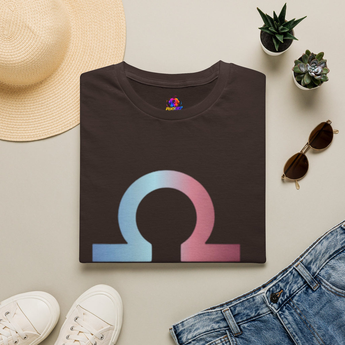 Libra Zodiac Omega Symbol T‑Shirt — Pastel Gradient Drip Graphic Shirt